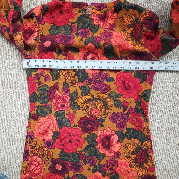 Vintage 60s Psychedelic Floral Hostess Dress Medium Barkcloth - Picture 7 of 11